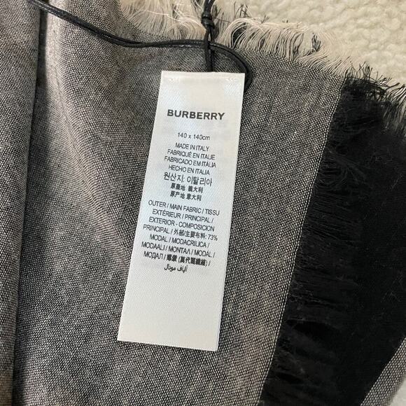 Burberry Plaid Patterned Scarf - Gray and Pink - Picture 6 of 9